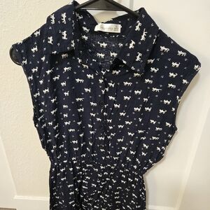 Navy Sleeveless Dress with Animal Print